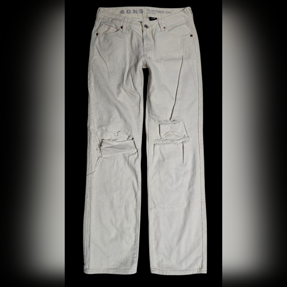 S.O.N.G Jeans Size 3 26 S Small Rip 90s Boyfriend Pants White Cream Low Rise
